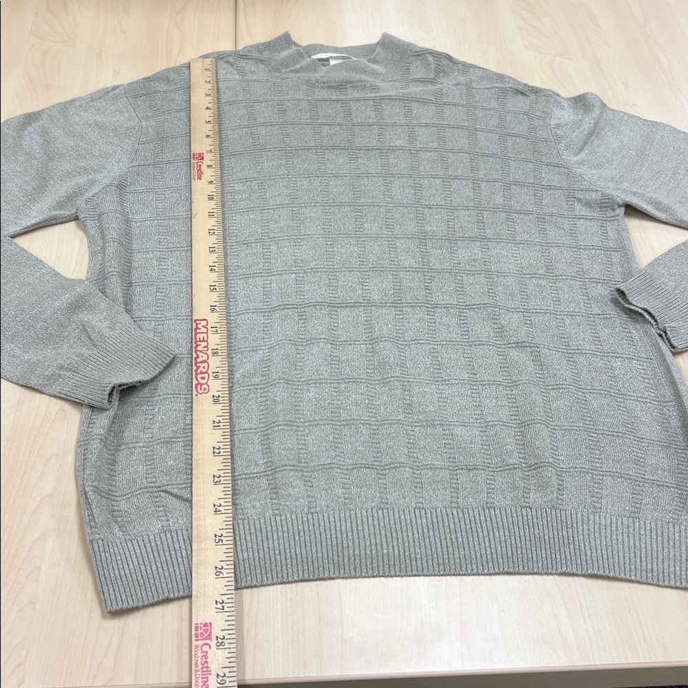 Perry Ellis men’s large grey gray silk cotton grid pattern mock neck sweater - Picture 4 of 8